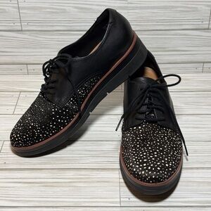 Clarks Unstructured Shaylin Womens Shoes 8.5M Black Leather Haircalf Lace Up